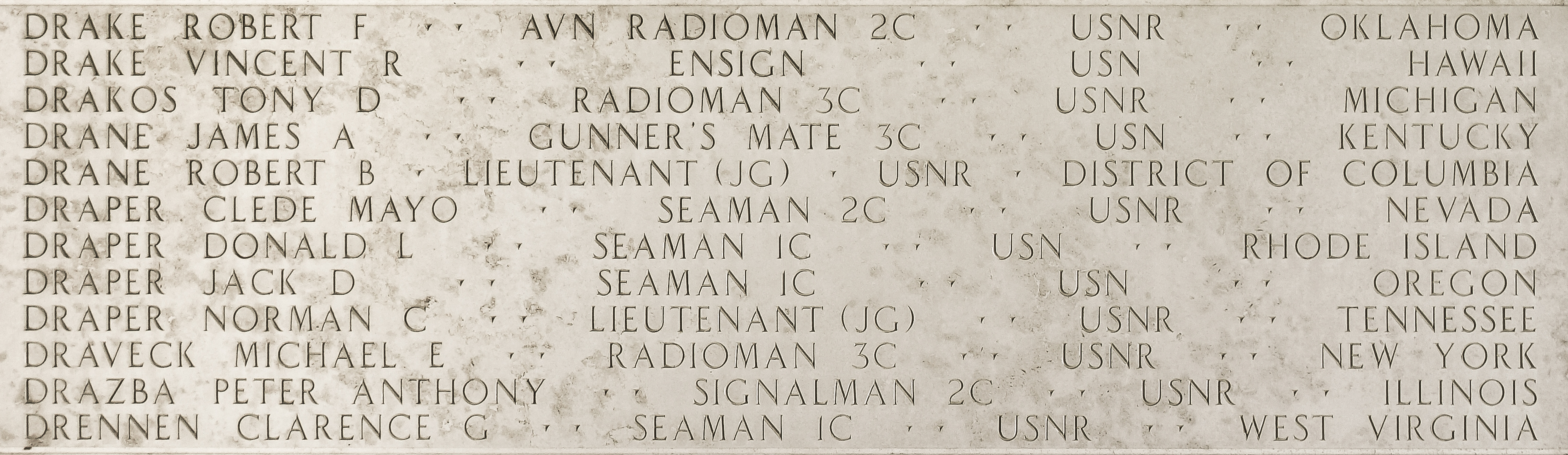 Peter Anthony Drazba, Signalman Second Class